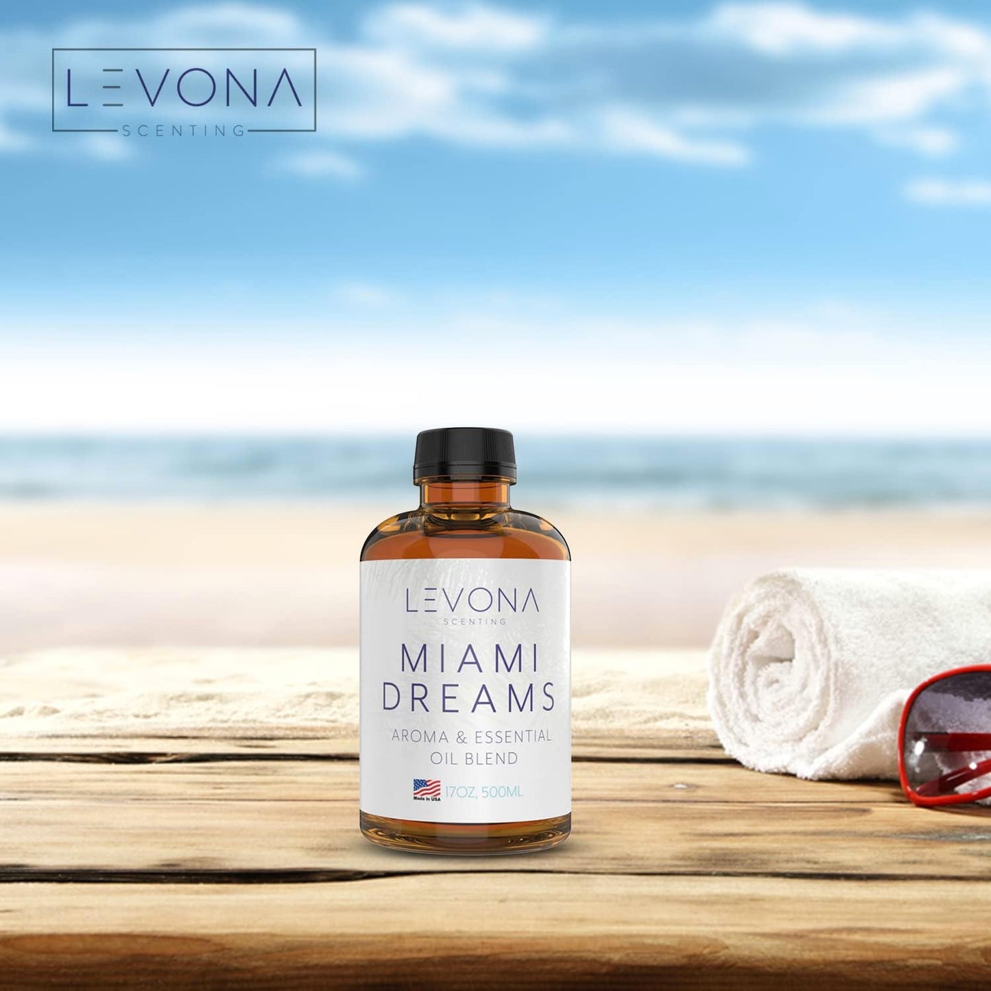 Levona Scent Essential Oils for Diffusers for Home: Miami Dreams Hotel & Home Luxury Scents Fragrance Oil - Aroma Oil with Notes of Bergamot Oil & Pine Essential Oil -500 Ml Scented Oils for Diffuser