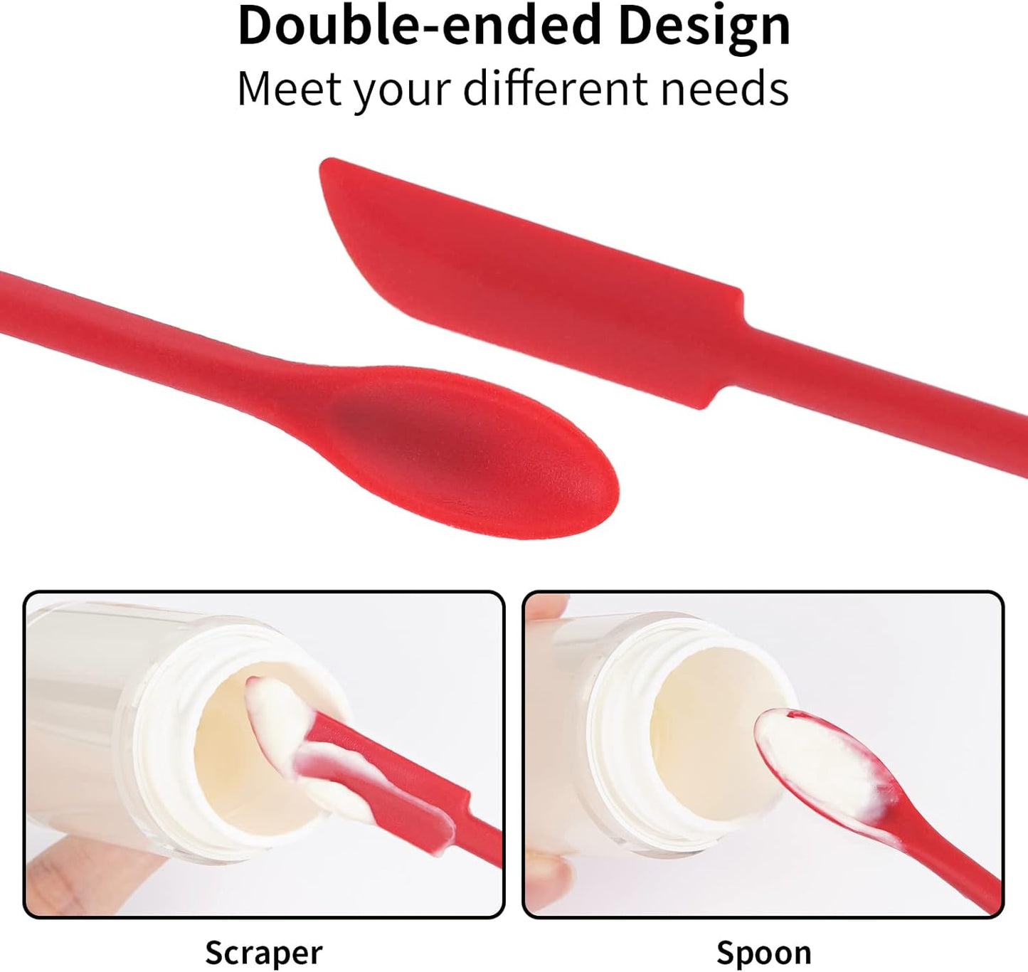 Mini Spatula Silicone Spatula Set - Cuttte 2pcs Small Makeup Scrapers for Cosmetics, Reusable Beauty Tiny Tools, Thin Jar Scraper, Get Last of Makeup Out, Black and Red