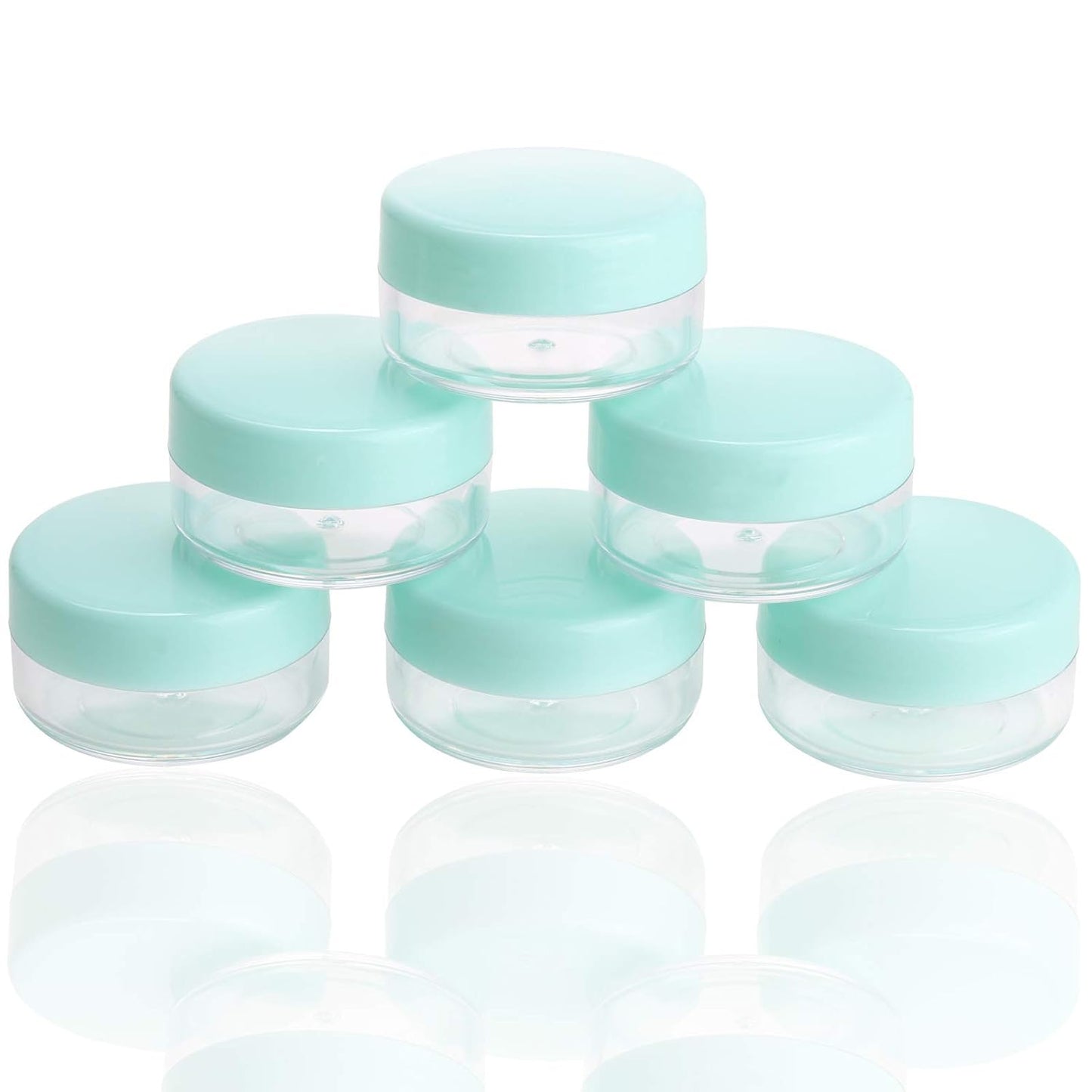 Refillable Cosmetic Sample Jars - 100 Pack 10g (0.35oz) Green Small Travel Containers with Lids + 10 Mini Makeup Spatulas - BPA Free