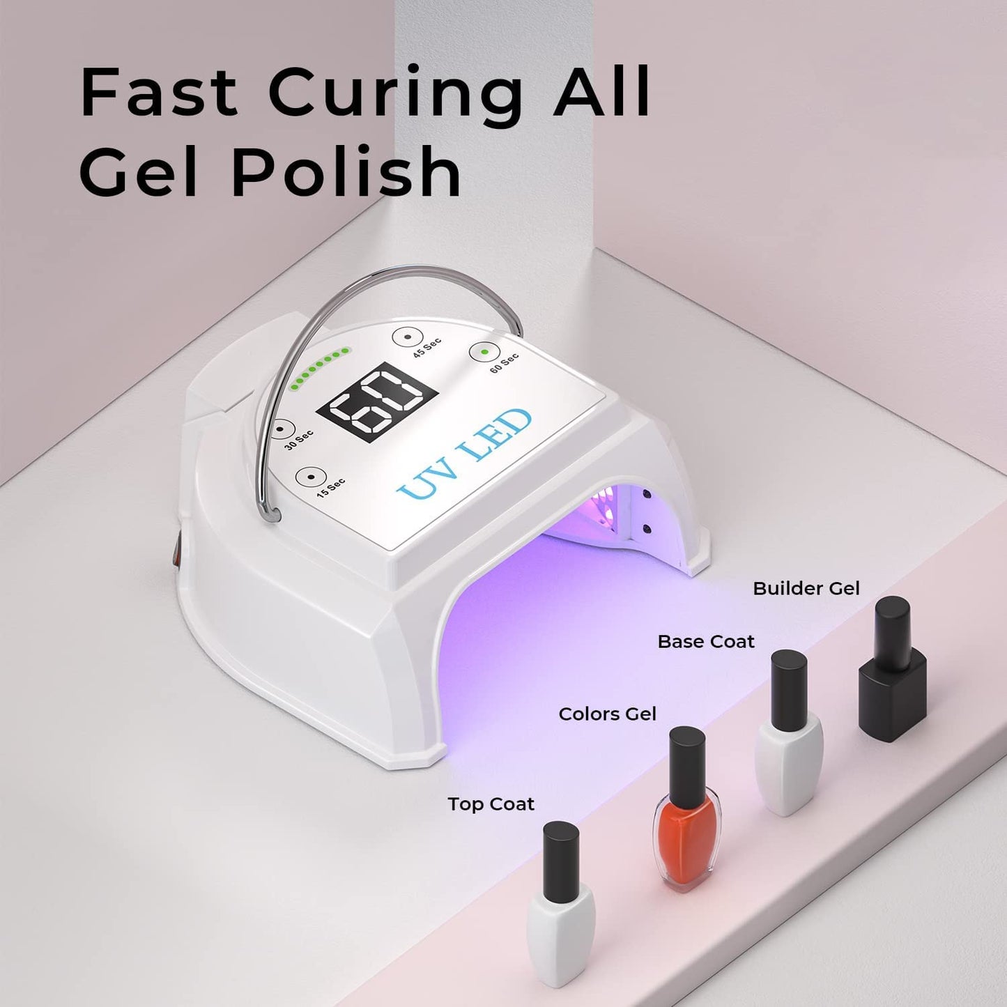 80W Professional Cordless UV LED Nail Lamp, UV Lights for Nails with 45 Beads and Rechargeable Battery, Portable LED Gel Nail Curing Dryer, Nail Polish Machine for Salon or Home, White