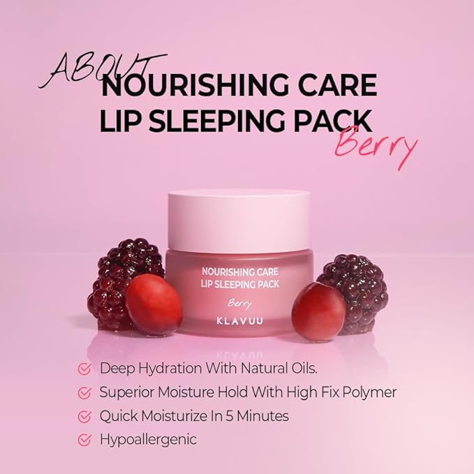 Klavuu Nourishing Care Lip Sleeping Pack (Coconut & Berry) - Overnight Exfoliating & Nourishing Lip Treatment Balm for Dry Lips - Natural Moisturizing Lip Oil with - Lip Balm to Repair & Protect Lips