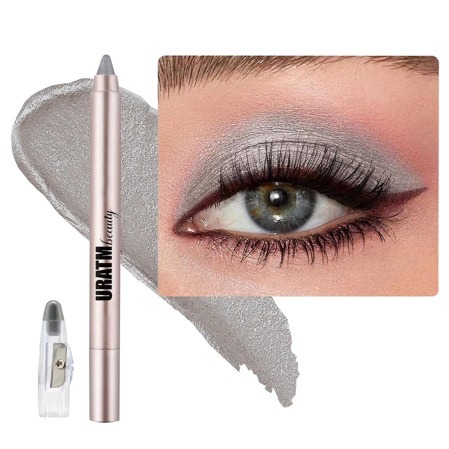 Gray Eyeshadow Stick, Blendable Creamy eyeshadow Eye Brightener Stick, Waterproof Eyeshadow Pencil Long Lasting Crayon, Smooth Shimmer Eye Shadow Highlighter Eye Liner Makeup.#B01 gray shimmer