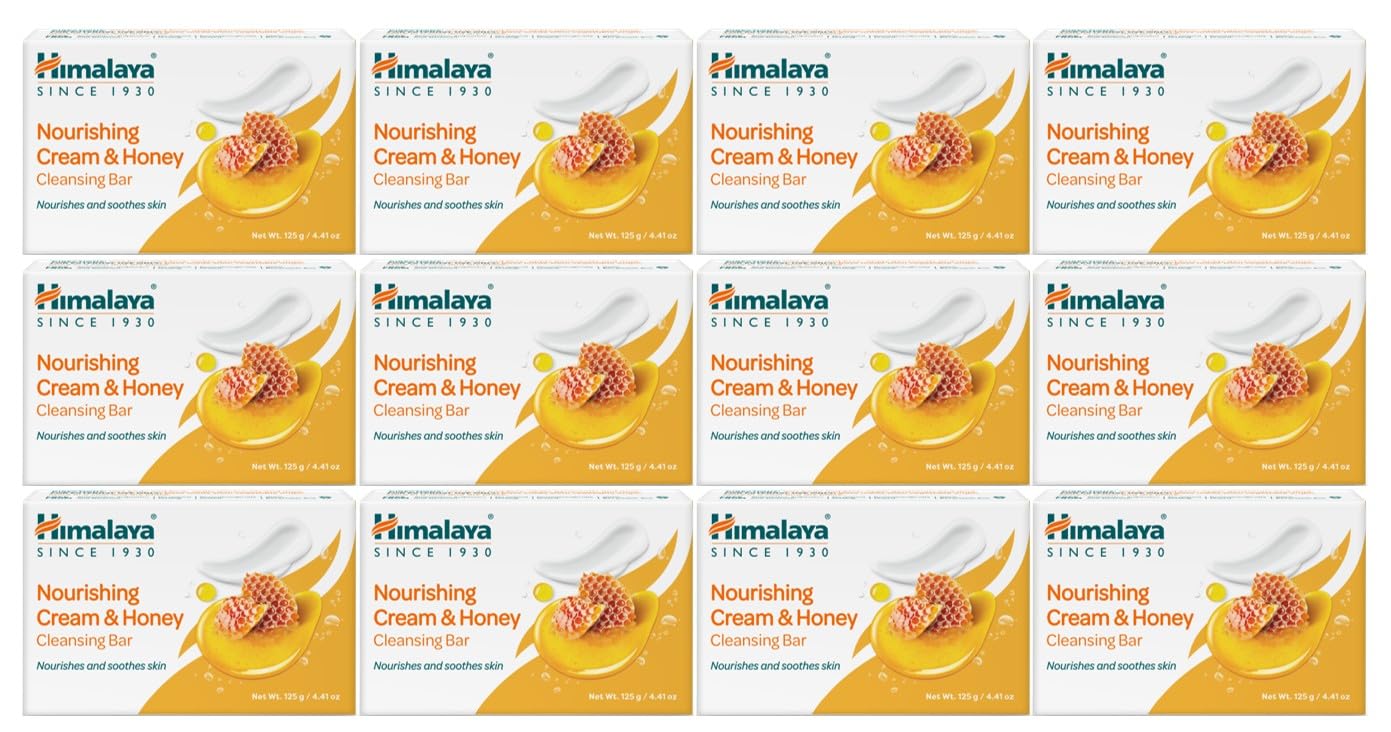 Himalaya Nourishing Cream & Honey Cleansing Bar, Face and Body Soap for Soft Skin, 4.41 oz, 12 Pack