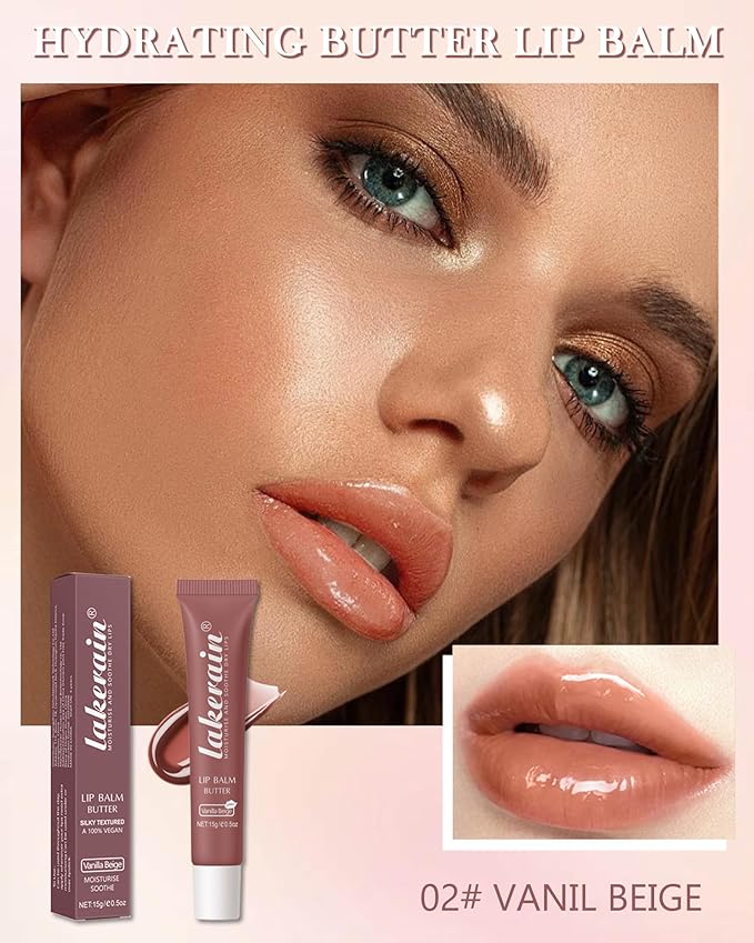 Lip Butter Balm Vanilla Beige, Hydrating Tinted Butter Lip Gloss,Sheer Lipgloss Lip Care Moisturizer,Smooth Lip Treatment,Non-Sticky Jelly Glow Reviver Fat Lip Oil,Women’s Day Makeup Gift for Women-02