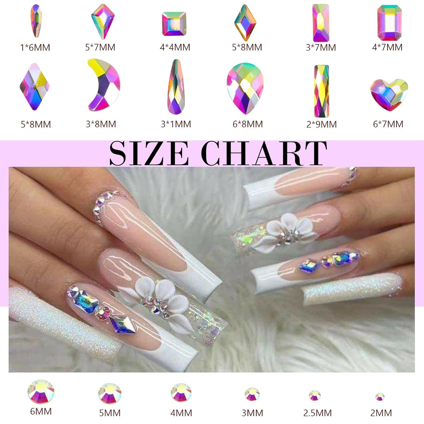 Canvalite 2518Pcs Rhinestones Nail Gems, 12 Styles 3D Glass AB Crystals Charms Shiny Multi Shape Flatback Nail Rhinestones for Nail Art with Picker and Tweezers for DIY Nail Art