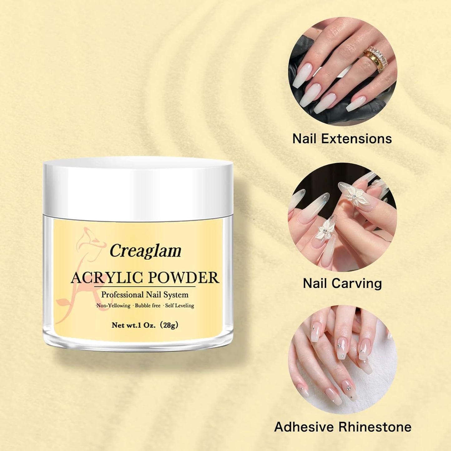 Professional Acrylic Powder for Nail: Large Capacity 3 Colors Pink Tulle Wax Yellow Festival Bloom Acrylic Nail Powder Polymer for Carving Nails - 28g 3D French Nail Manicure Extension