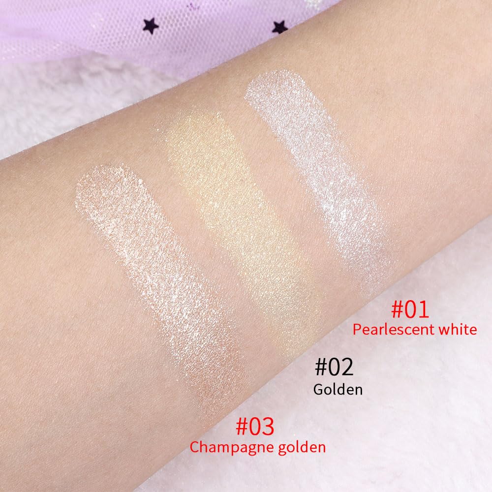 evpct Pearl White & Champagne Gold Face Highlighter Makeup Shimmer Glitter Diamond Sparkly Highlighters Makeup Palette Powder for Face Body Cheek iluminadores iluminador de jos maquillaje luminizers