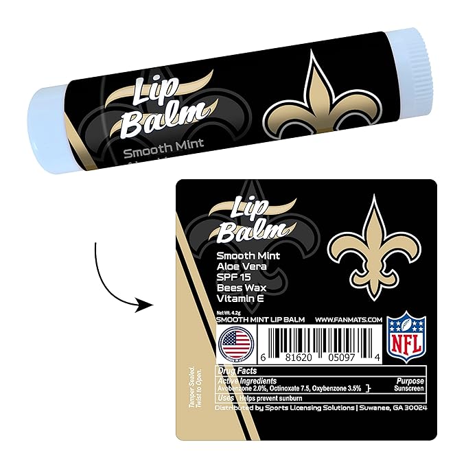 FANMATS 34713 New Orleans Saints Smooth Mint SPF 15 Lip Balm