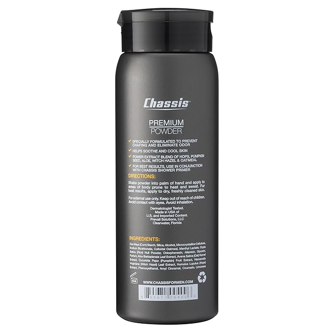 Chassis Gift Set with Flushable Foam, Premium Body Powder, and Shower Primer, Body Powder, Body Wash, and Flushable Wipe Alternative