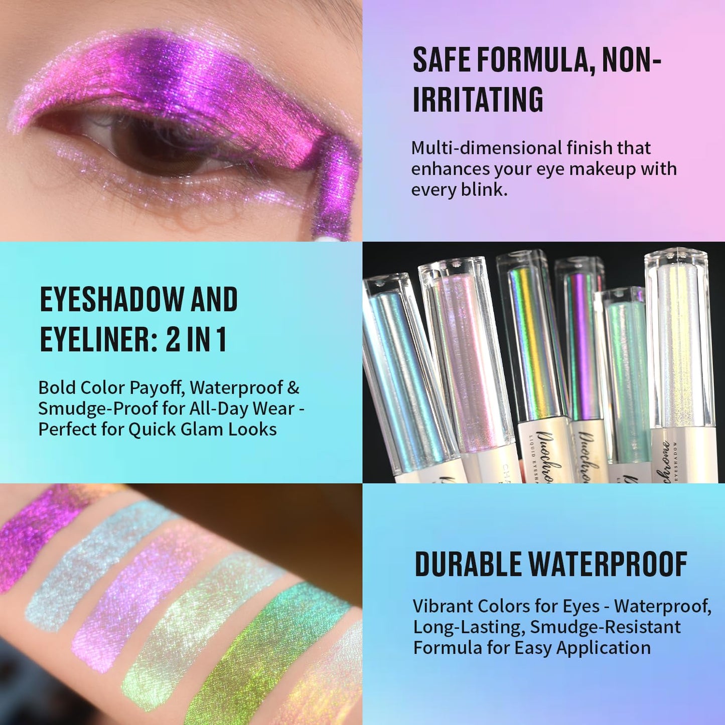 CHARMACY 2 in 1 Starlit Duochrome Liquid Eyeshadow, Glitter Sparkle Colorful Liquid Eyeliner, Quick Drying, High Pigmented, Long lasting Holographic Glitter Multichrome Eye Makeup #02