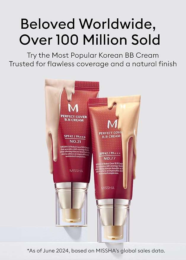 MISSHA M Perfect Cover BB Cream No.25 Warm Beige - Medium with Warm Undertone SPF 42 PA +++ / 1.69 Fl Oz - Tinted Moisturizer with SPF