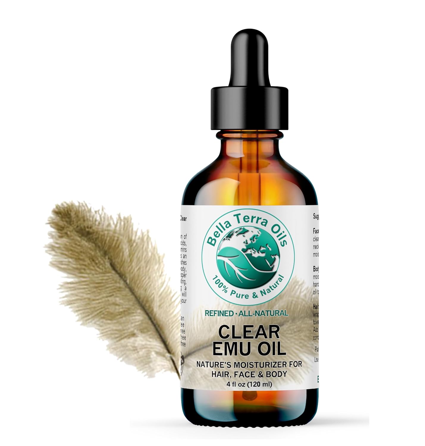 Bella Terra Oils - Clear Emu Oil 4 oz - Dive into Australia's Beauty Secret, Packed with Essential Fatty Acids, Perfect for Silky Smooth Skin