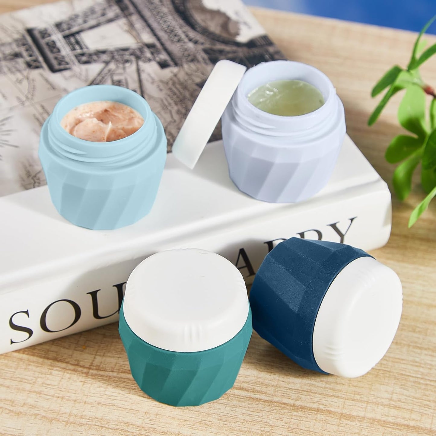 Travel Containers for Toiletries, Premium Silicone Cosmetic Cream Jars, TSA Approved Leak-Proof Refillable Travel Size Toiletries with Clear Bag for Cosmetic Face Body Cream (Green, 1OZ)