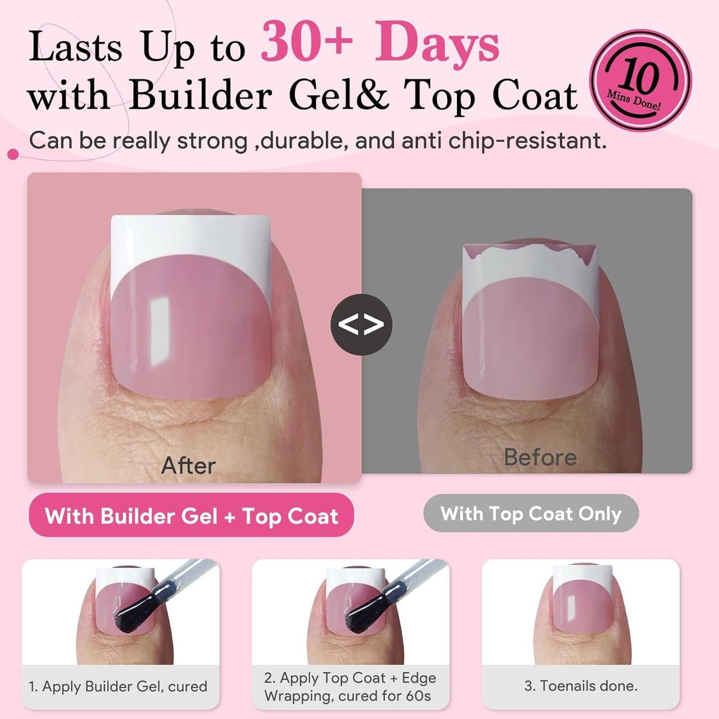 Toe Nail Press Ons French Tip, Sharp Square Berry Pink Pre-Designed Fake Toenail Press On for Women DIY, Soft False Acrylic Nail Extension 15 Sizes, 270 Pcs - Builder Nail Gel & Top Coat Needed