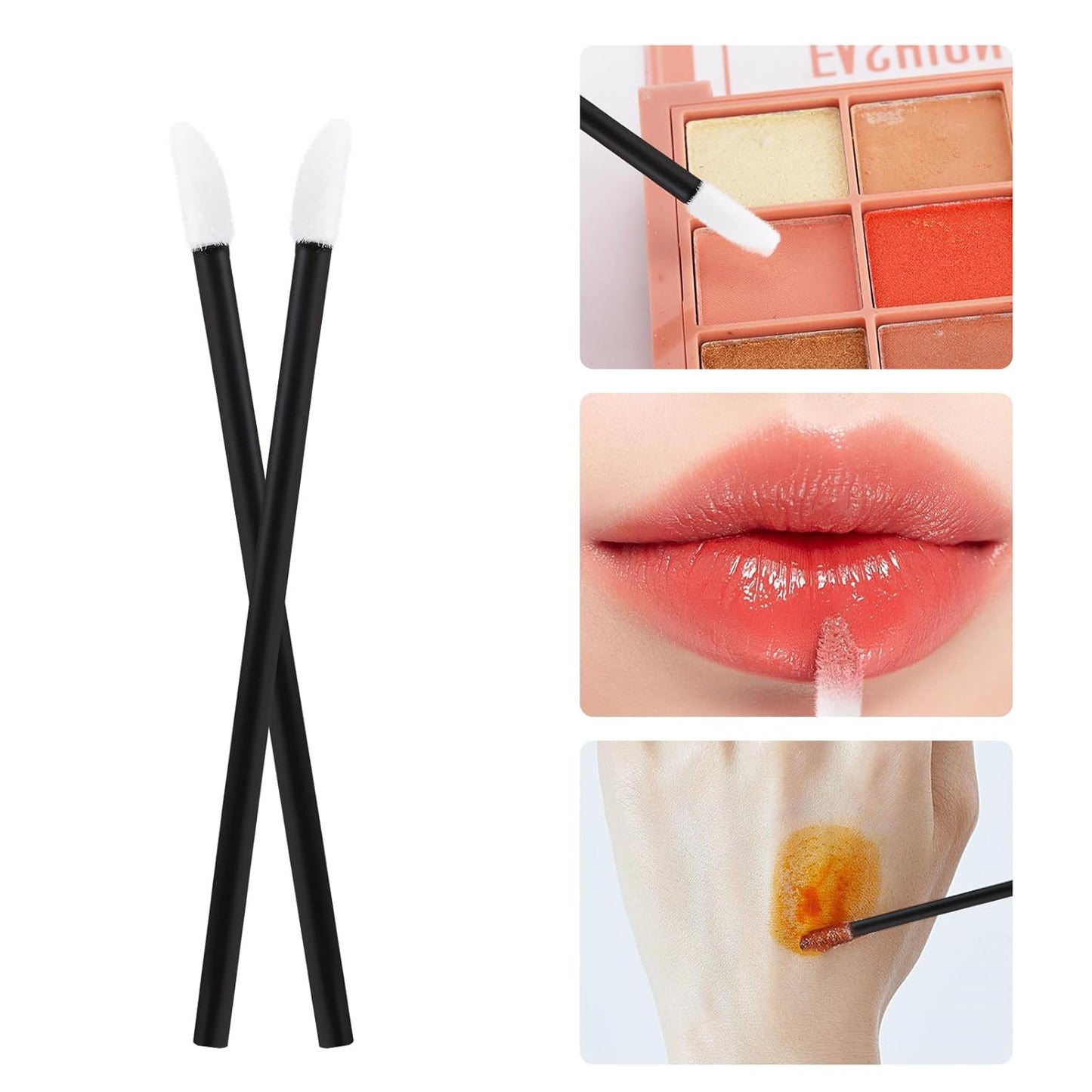 300 Pcs Disposable Lip Brushes, Lipstick Lip Gloss Wands Applicator Tool Makeup Beauty Tool Kits - Black