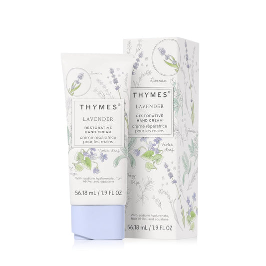 Thymes Restorative Hand Cream for Women & Men - Moisturizing Hand Cream Travel Size - Notes of Velvety Lavender, Warm Rosewood, Fresh Clary Sage, & Earthy Violet - Skin Care (Lavender, 1.9 fl oz)