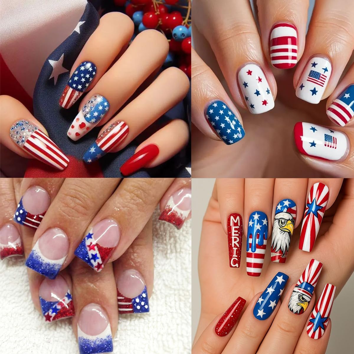8 Sheets 4th of July Nail Art Stickers Independence Day Decals 3D Self-Adhesive Nail Design USA Flag Heart Letters Fireworks Star Nail Supplies Fireworks 4th of July Nails Stickers for Women Girls DIY