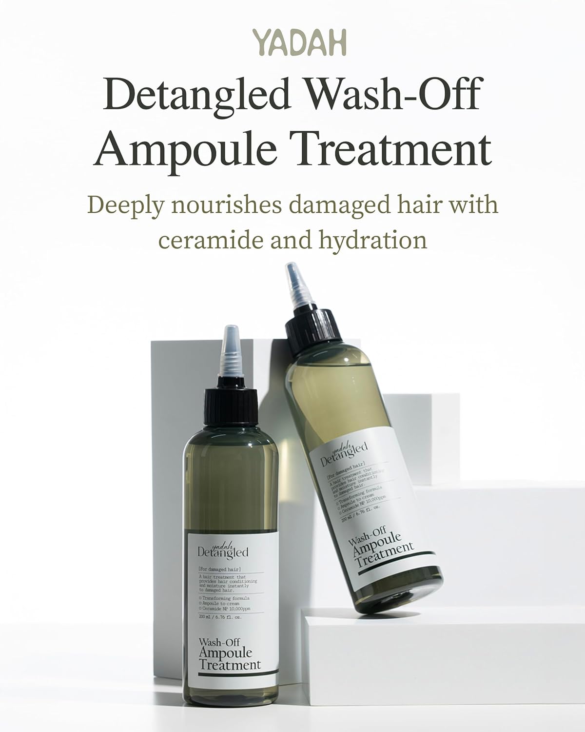 YADAH Detangled Wash-Off Ampoule Treatment 6.76 fl oz | Deep Repair & Nourishment with Ceramide NP, Hyaluronic Acid, Avocado Oil | Smooths, Moisturizes, Restores Shine for Damaged, Dry, Frizzy Hair