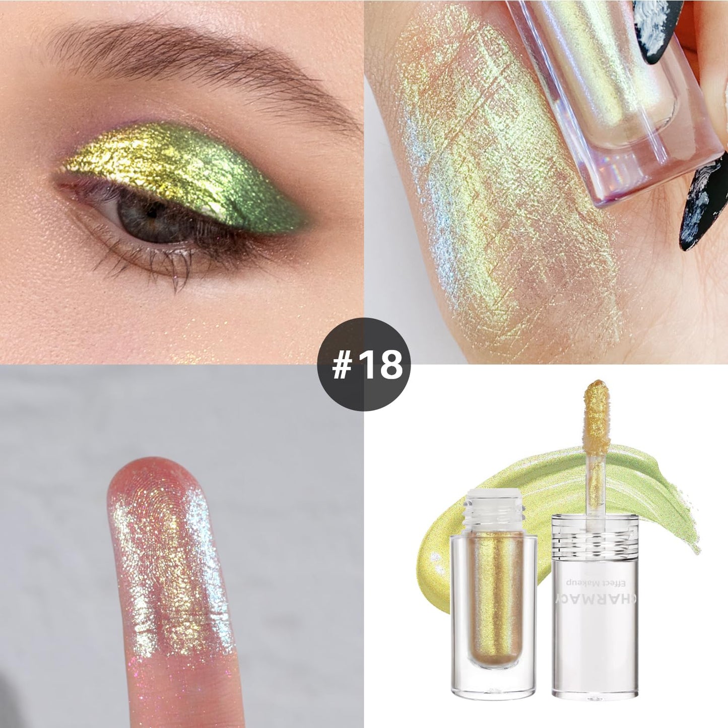 CHARMACY Liquid Duochrome Eyeshadow, Multi-Dimensional Eye Looks, Long Lasting Glitter Eye Shadow Sets Metallic Pigments, Quick Drying, Sparkling Shiny Eye Makeup for Beginners, 1.6g (#18)