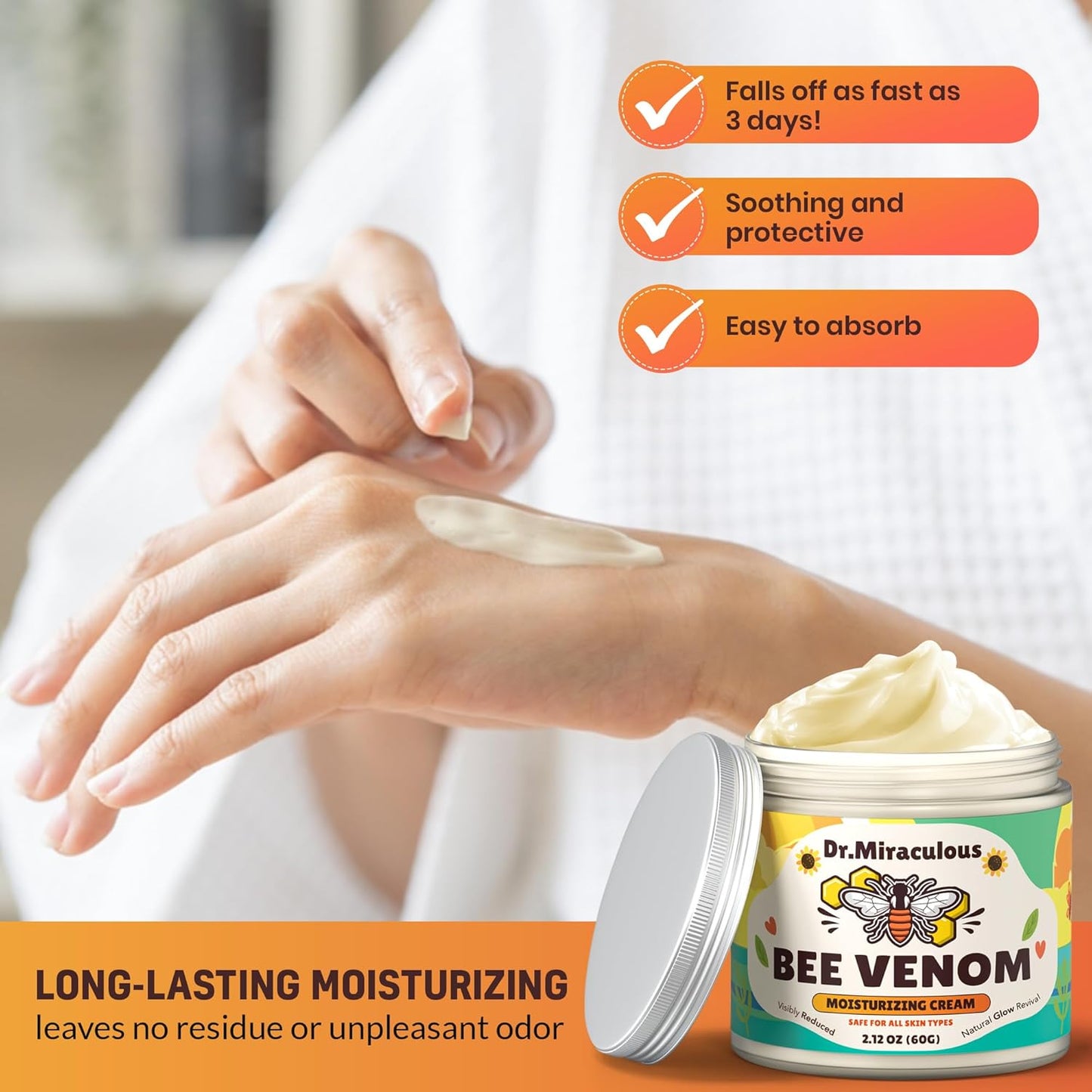 Bee Venom Skin Cream, Propolis & Peptide Anti-Aging Moisturizer for Wrinkles Removal, Hydration & Firming Skin (2.12 fl oz)