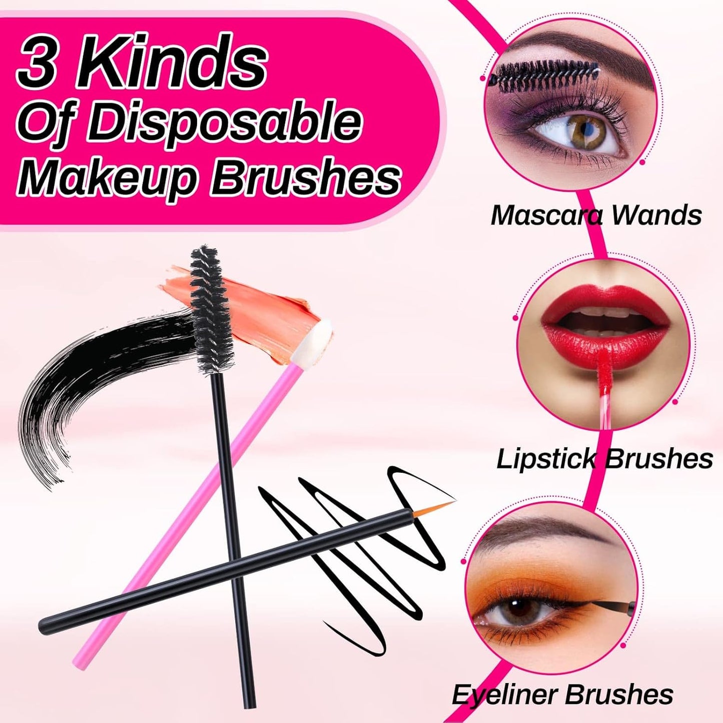Disposable Makeup Accessories with Makeup Applicators Triangle Makeup Puffs, Mascara wands, Disposable Lip Applicators, liner Brushes Makeup Tools for Makeup Artist Supplies
