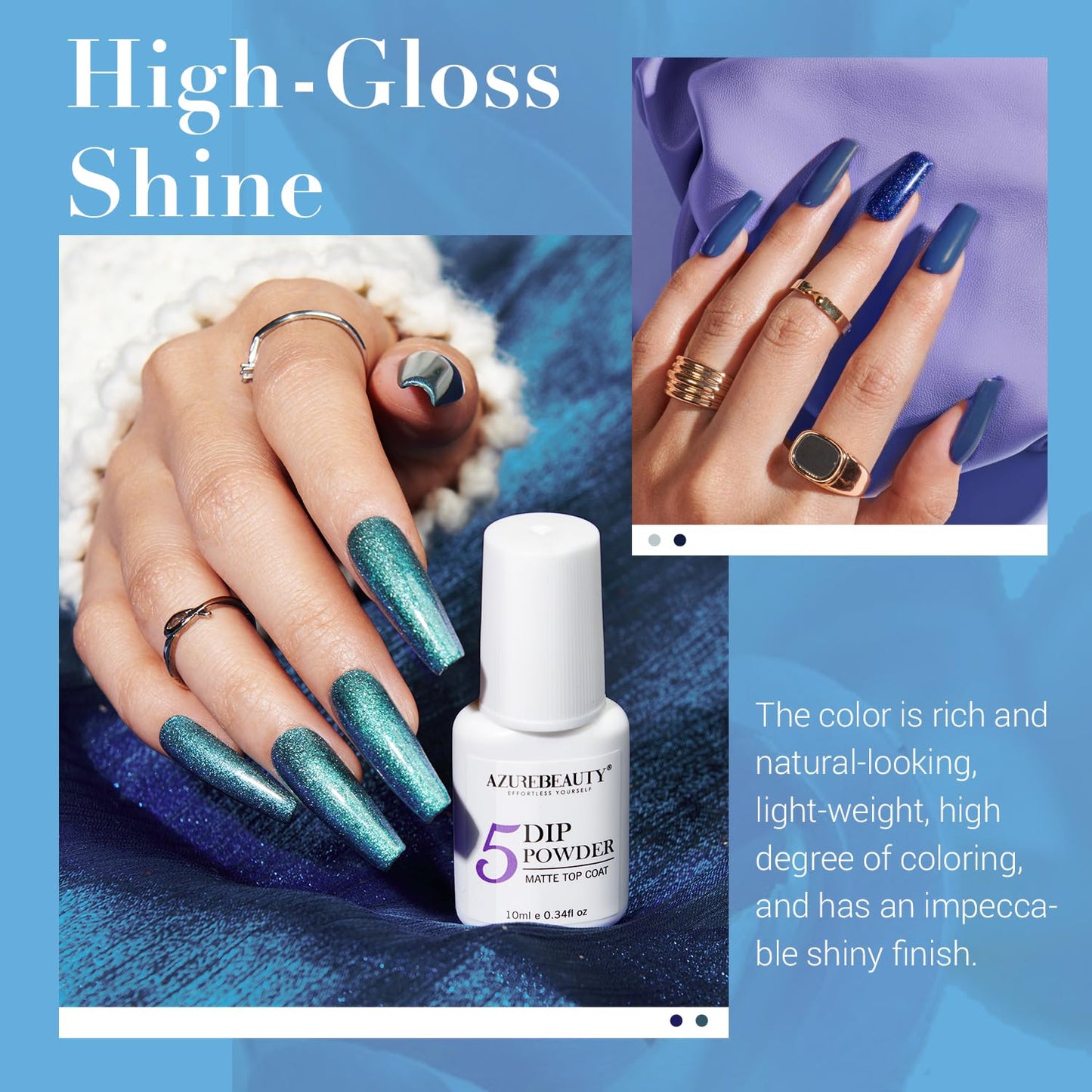 AZUREBEAUTY 30Pcs Dip Powder Nail Kit Starter with Nail Sticks, Glitter Baby Dark Blue 8 Colors Dipping Powder Liquid Set Added Matte Top Coat for Fall Winter Nail Art Manicure Salon DIY Home Gift