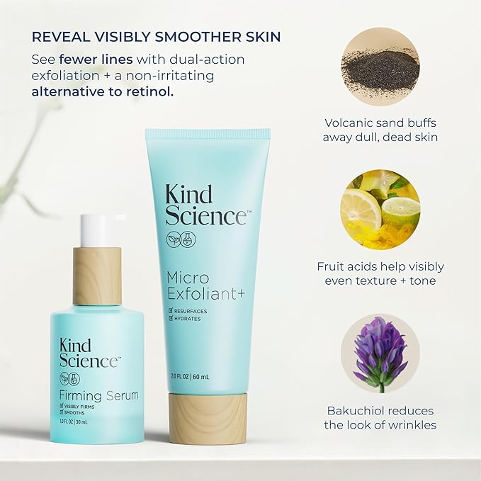 Kind Science by Ellen DeGeneres 2-Piece Skin Care Set with Micro Exfoliant & Firming Face Serum - Hyaluronic Acid Serum & Exfoliating Face Wash