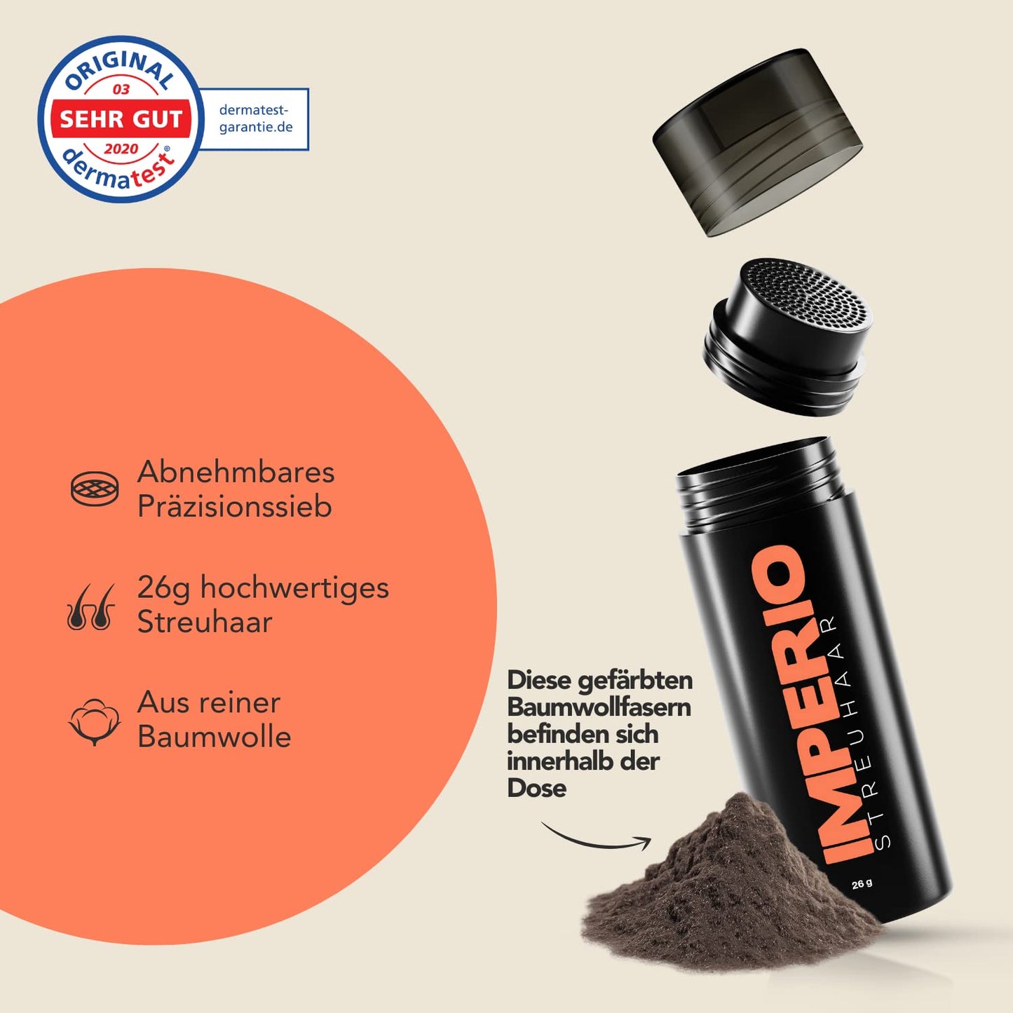 IMPERIO Hair Building Fibers for Thinning Hair - 26g Premium Hair Fibers for Women & Men in Hairdresser Quality - Hair thickening in less than 20 seconds (Medium Brown)