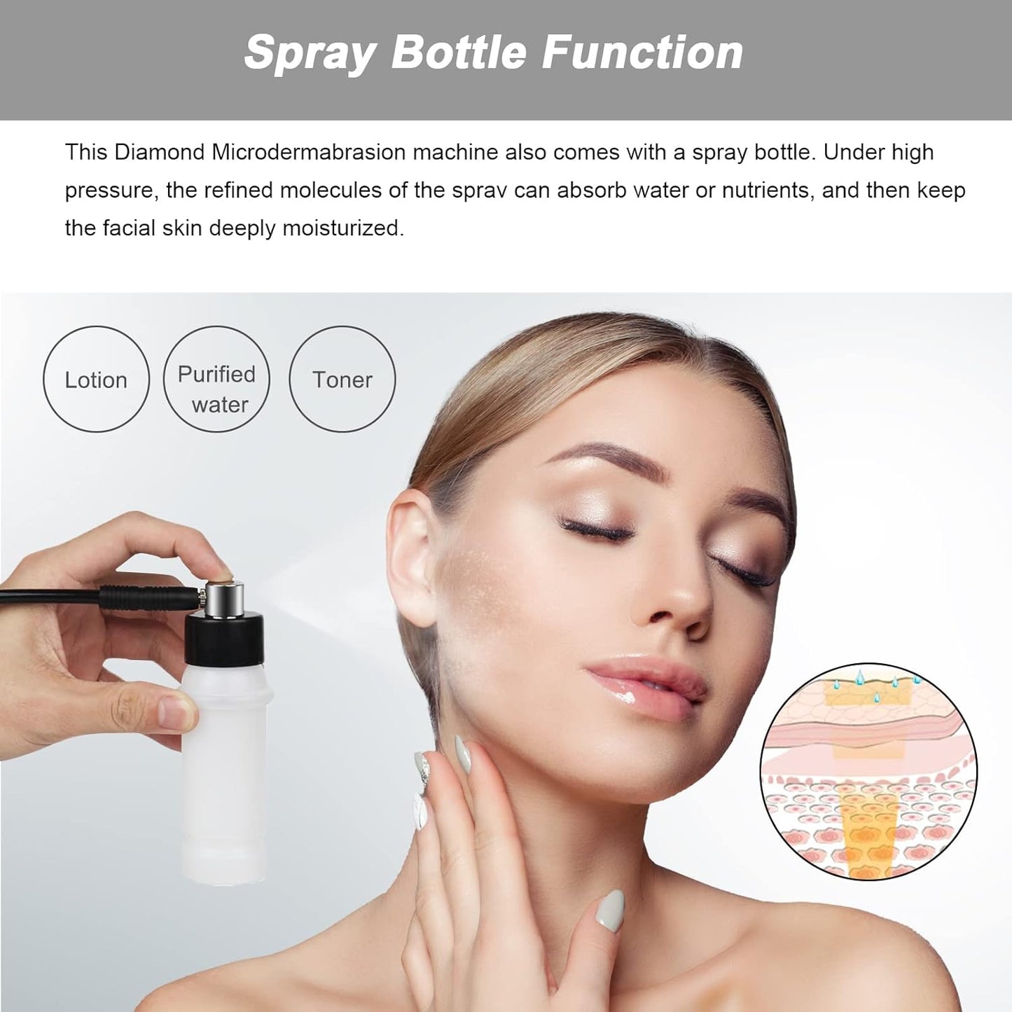 Diamond Microdermabrasion Machine Professional Plus, 3 in 1 Pink Diamond Dermabrasion Facial Beauty Equipment Skin Care for Vacuum Blackhead Removal & Spray, Suction Power 0-70 cmHg