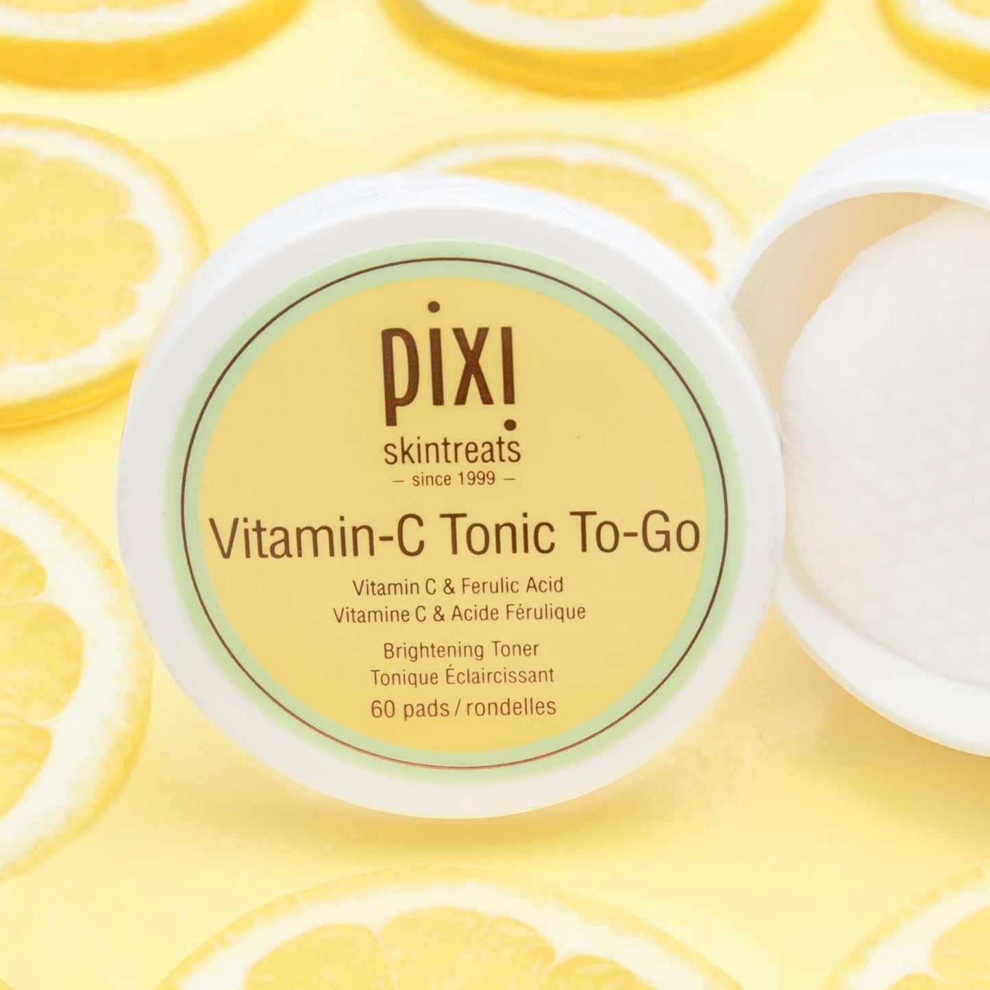 Pixi Vitamin-C Tonic to-Go, Brightening & Toning, Containing Vitamin-C & Probiotics, Boosting Skin Luminosity, Alcohol-Free Daily Balancing Toner Pads On The Go, 60 Pads