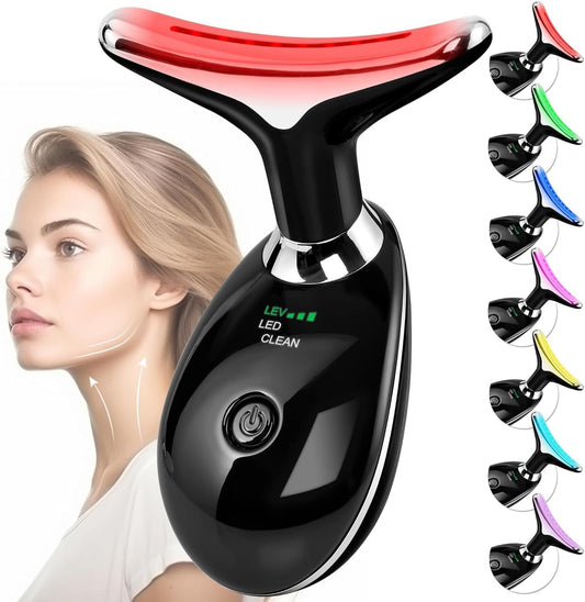 Facial Massager Red-Light-Therapy-for-Face and Neck, Face 𝖲 culpting Wand with 7 Color (Bright Black)