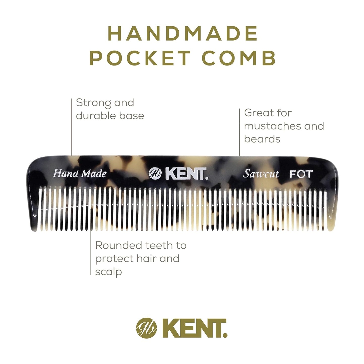 Kent FOT TW Handmade Fine Tooth Comb, Pocket Travel Comb for Men's Styling, Mustache, Beard Care, and Fine or Thinning Hair