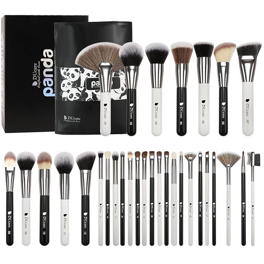 DUcare Professional Makeup Brushes 31Pcs Panda Series Makeup Brush Set Kabuki Foundation Blending Face Powder Blush Concealers Eye Shadows With Leather Case Organizer