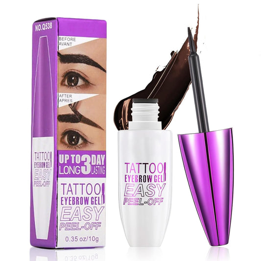 Tattoo Eyebrow Gel Easy Peel Off - Dark Brown, Waterproof & Long Lasting Up to 3 Days, Semi-Permanent Peel Off Brow Dye Gel for Sparse Brows, Transfer-proof, Natural Color for Fuller Defined Brows