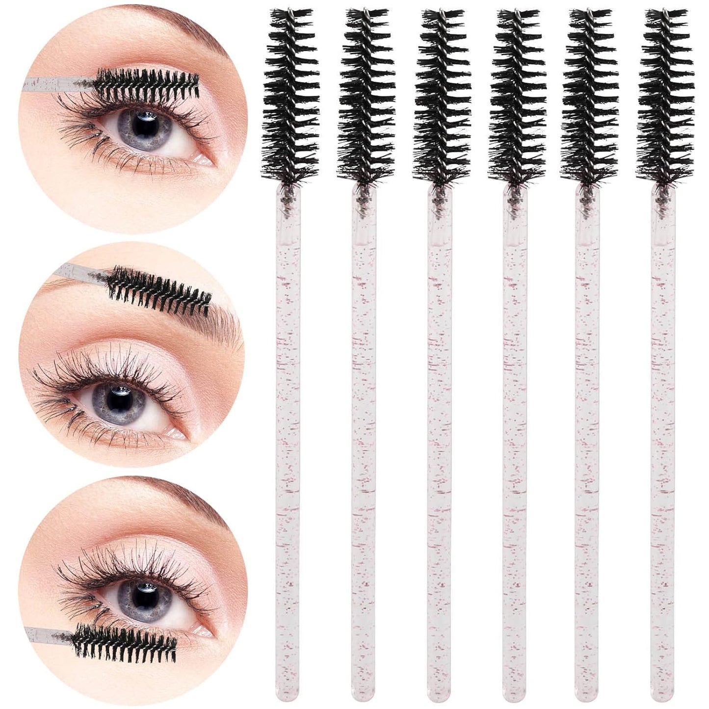 Tbestmax 300 Pcs Disposable Spoolies, Mascara Wand Eyelashes Brushes Applicator for Eyebrow Eye Lash Extension Pink Stick Black Head