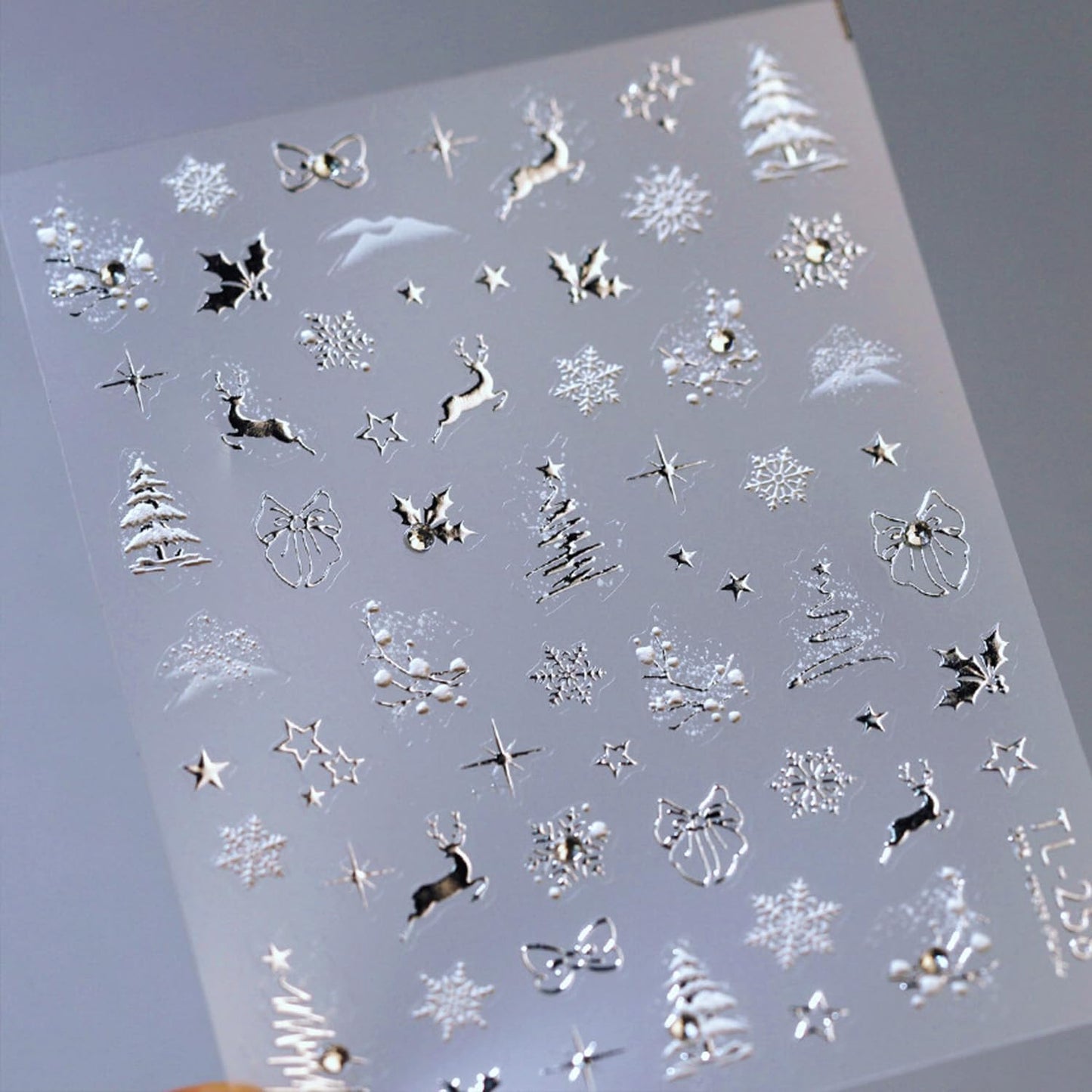 Christmas Nail Stickers for Nail Art Glitter Silver Reindeer Christmas Tree Nail Art Stickers Winter Xmas 5D Embossed Nail Decals 3D Self-Adhesive Nails Supply Manicure Sliders for Nails Decoration