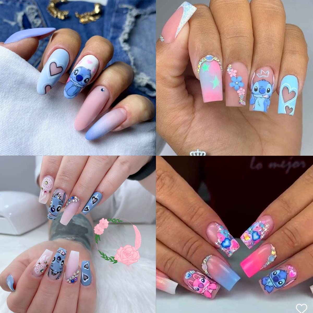 8 Sheets Cartoon Nail Art Stickers Cute Cartoon Nail Decals 3D Self Adhesive Kawaii Designer Nail Stickers for Acrylic Nail Art Supplies Women Girls DIY Manicure Decorations Accessories