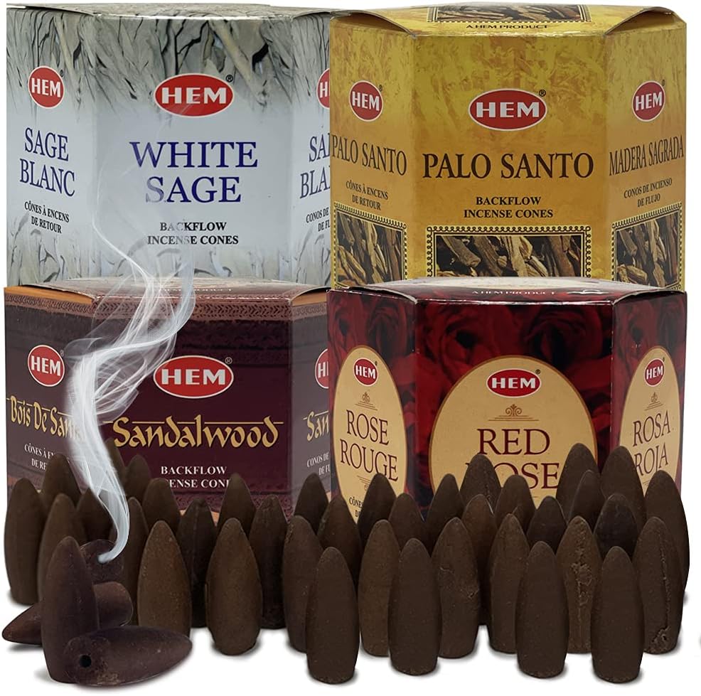 TRUMIRI Incense Cones - Variety Pack of 4 Fragrances (White Sage, Palo Santo, Sandalwood, Red Rose) - 160 Cones (4 Sets of 40) - Aromatic Incense for Waterfall and Mat Bundle