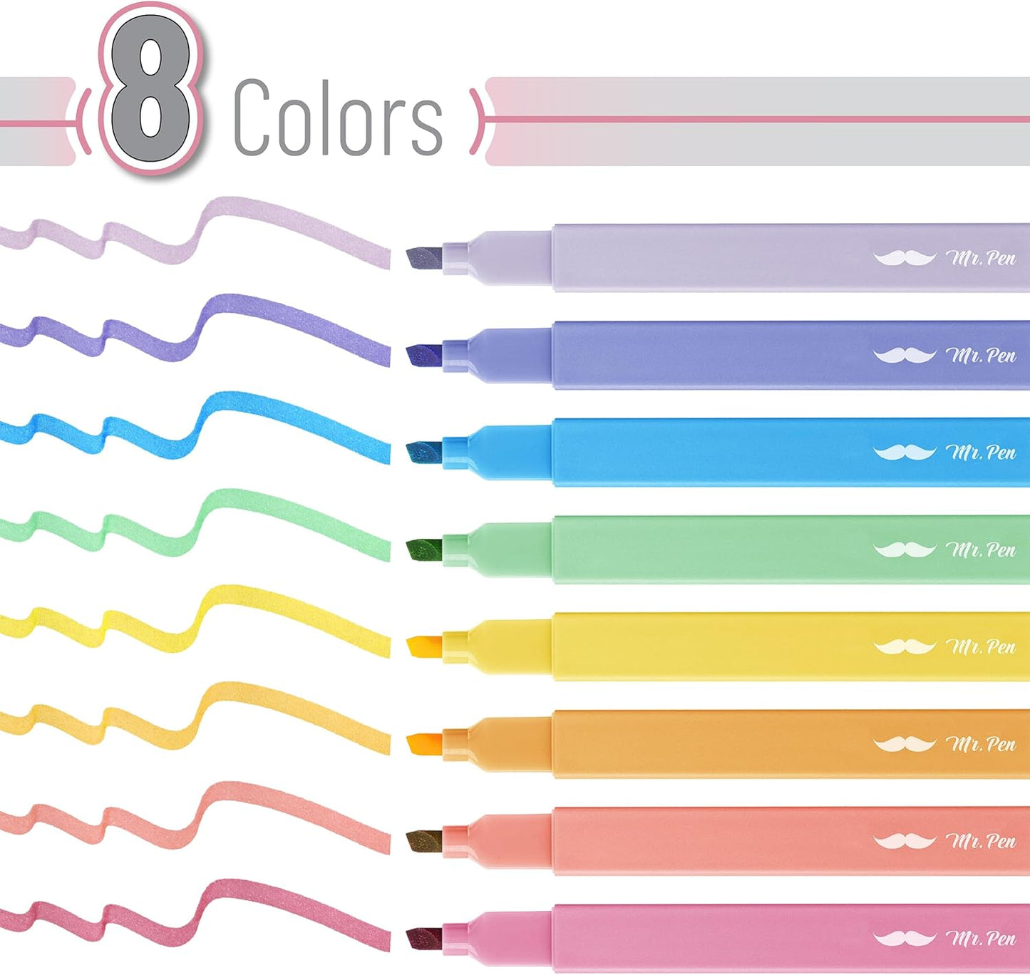 Mr. Pen Aesthetic Highlighters, 8 pcs, Chisel Tip, Assorted Colors, No Bleed Bible Highlighters