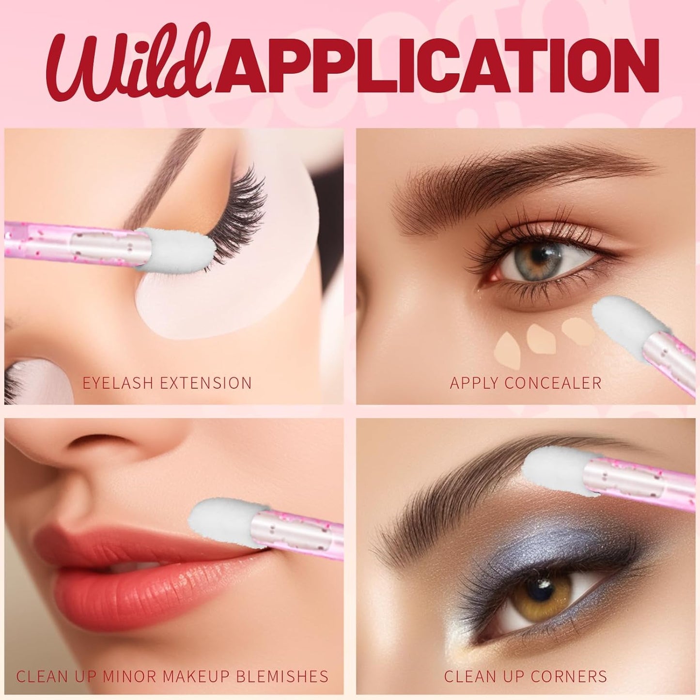 Teenitor 600pcs Lip Applicators Disposable, Crystal Pink Lip Wands Lipstick Applicator Wands, Lip Brush Lint Free Applicators For Makeup Crystal Pink