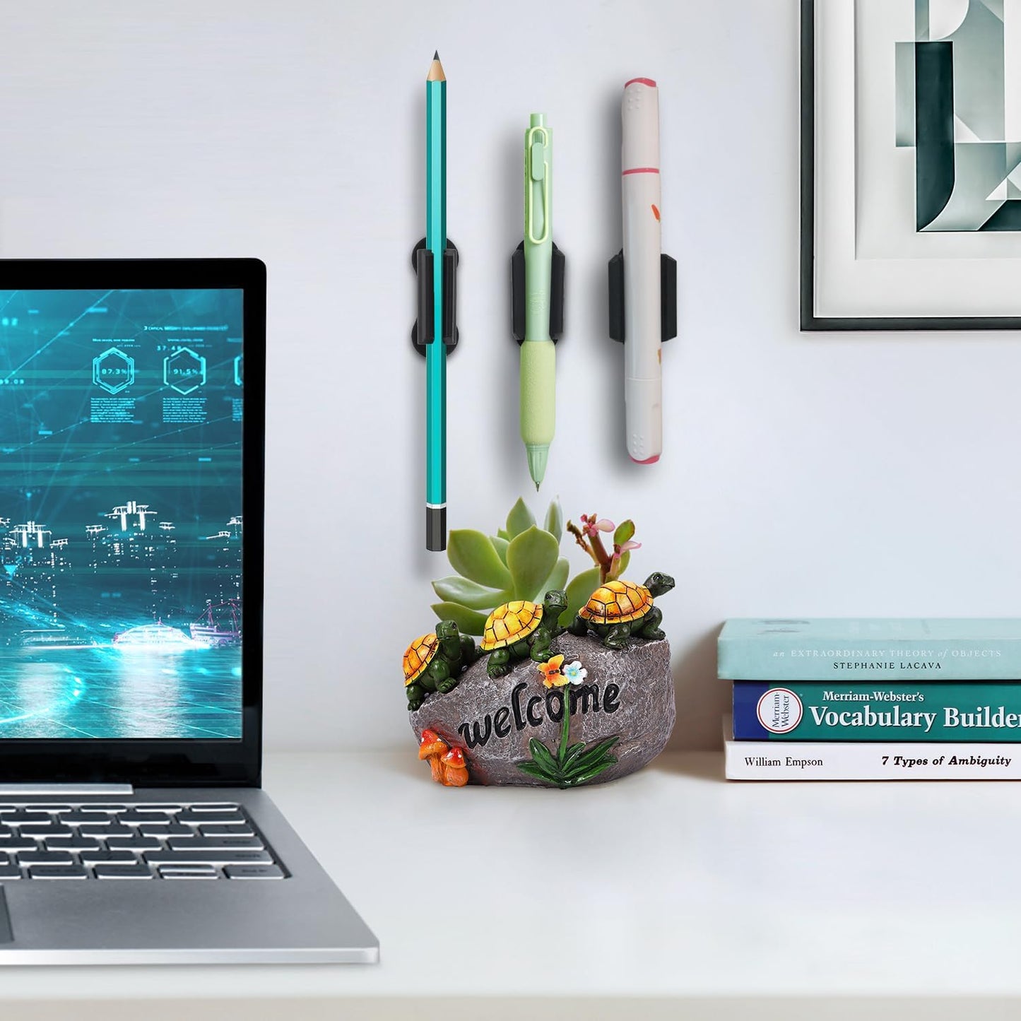 Adhesive Pen Holder for Wall Pencil Holder for Desk Organizer, 6Pack Silicone Pen Holders for Clipboard, Marker Holder Sticky Pen Holder for Desk Accessories, Office Supplies (2black+2white+2grey)