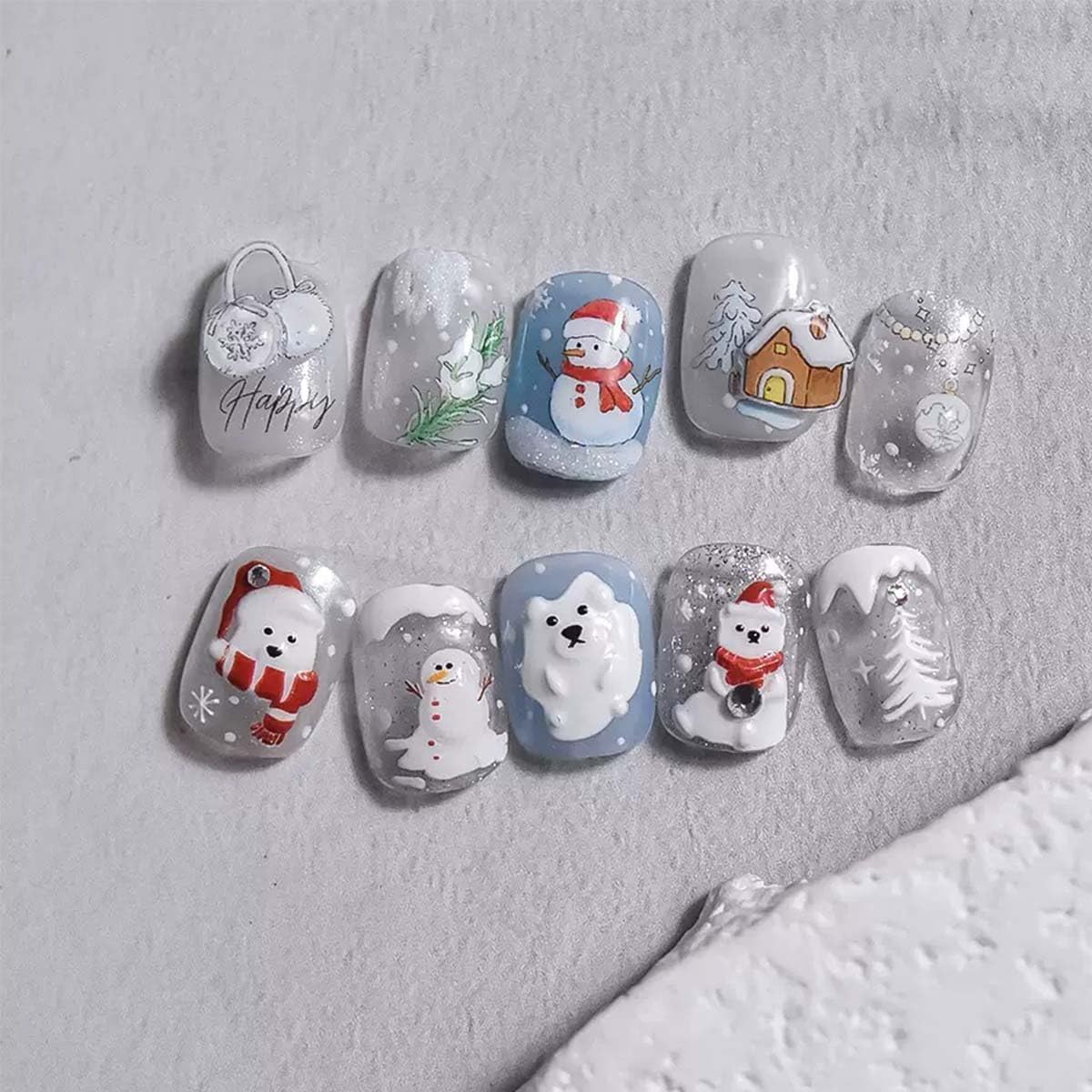 Christmas Nail Art Stickers 5D Embossed Snowman Nail Decals Cute Xmas Tree Nail Sticker Winter Nails Art Supplies for Women Christmas Holiday Manicure Decorations