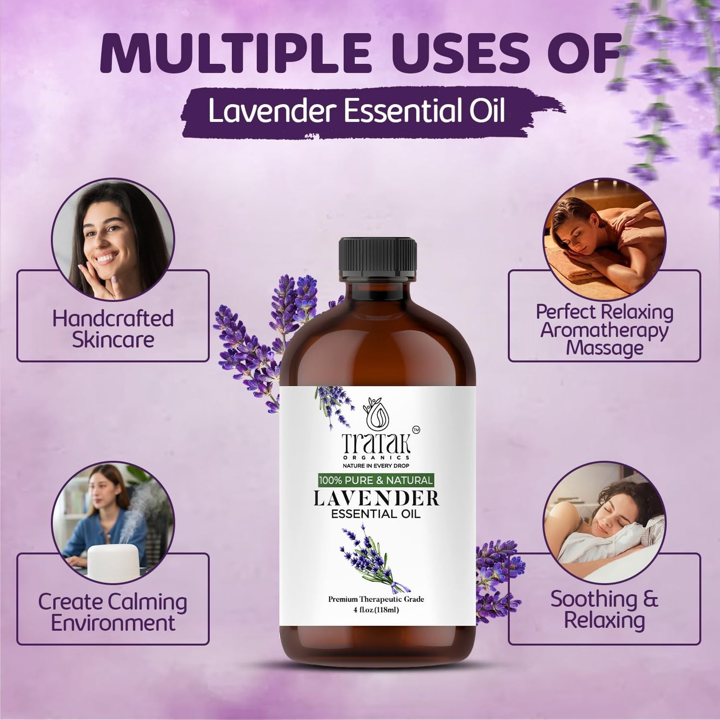 Lavender Essential Oil with Premium Dropper - Undiluted Essential Oil for Diffuser & Aromatherapy - Lavender Oil, Huge 4 fl oz (Pack of 2)