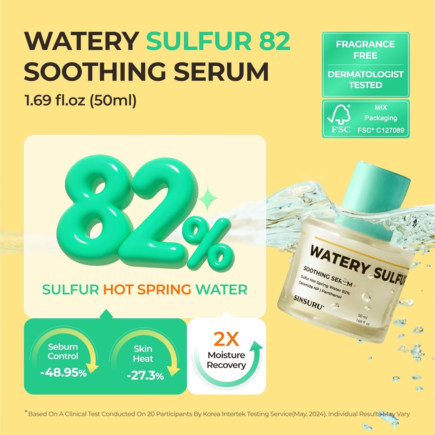 Watery Sulfur 82 Soothing Serum – Gentle Daily Face Serum for Acne-Prone & Sensitive Skin with 82% Sulfur Hot Spring Water, Fragrance-Free Formula | Korean Skincare (1.69 fl.oz / 50ml)