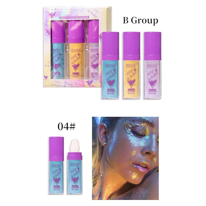 Highlighter Makeup Stick - Patting Powder, Body Glitter Fairy Dust Glitter Fairy Makeup Powder Stick Patting Powder Glitter Contour Blush Powder Face Brightens for Face Body Hair Makeup Kit - 3 PCS(b)