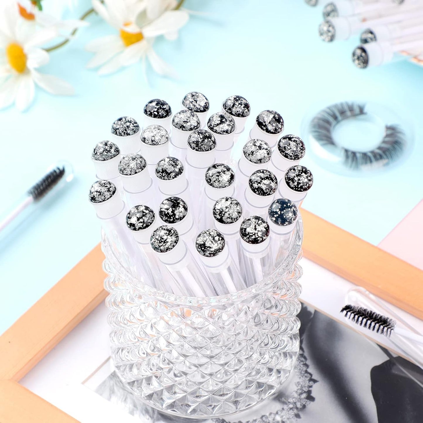 20pcs Eyelash brush Lash Wand Makeup tool Eyelash Extension supplies Cleaning brush Diamond Mascara foil black