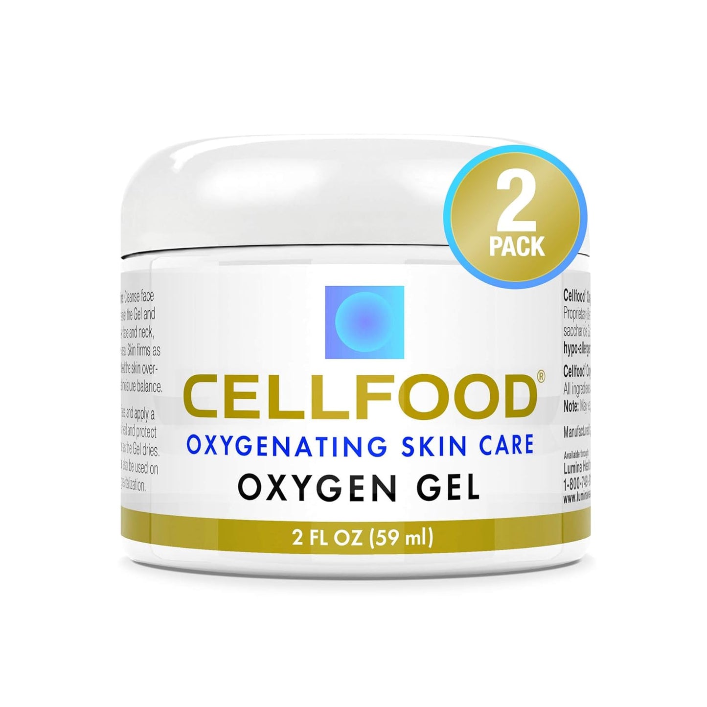 Cellfood Oxygen Gel - 2 oz, 2 Pack - Tightening and Firming Face Moisturizer - Aloe Vera, Lavender Blossom Extract, Glycerine - Hypoallergenic, Non-GMO