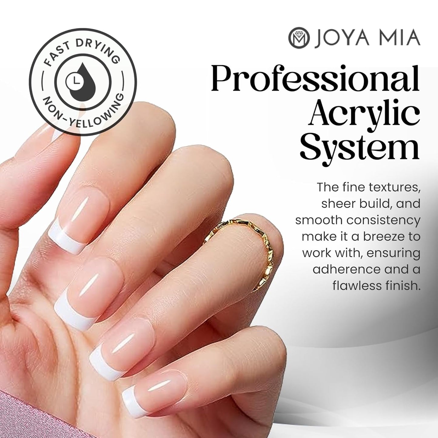 Joya Mia Acrylic Powder for Nails, MMA-Free, Super Adhesion Professional Powder for Flawless & Long-Lasting Nail Enhancements, Easy Application, Vibrant & Stunning Colors - Pure White, 4 oz