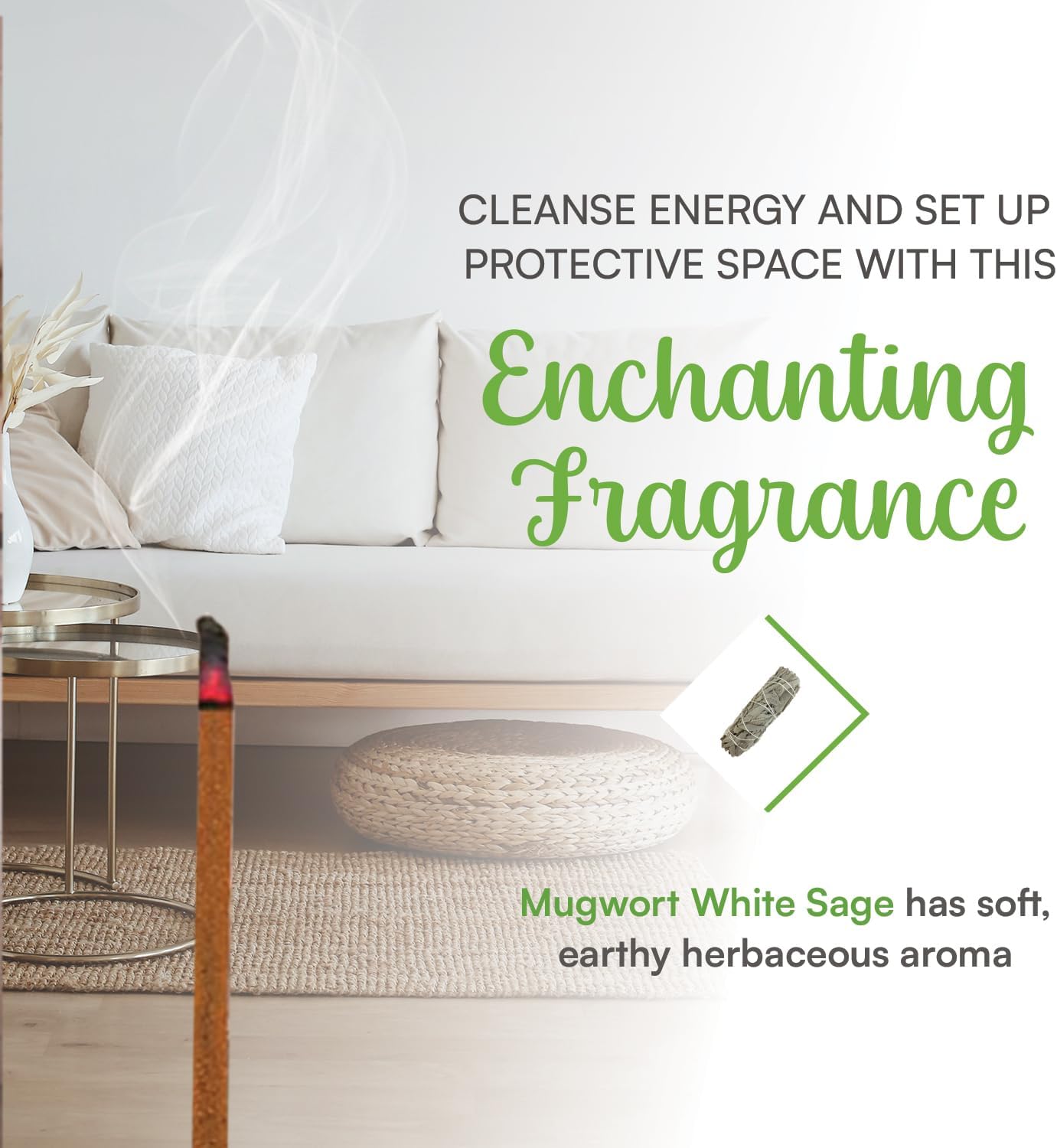 White Sage Incense with Mugwort- Natural Mugwort Magic Herb to Soothe Nerves & Improve Mood | Sage Incense Sticks for Cleansing | Thoughtful Gift for Loved Ones (12 Packs, 100+ Sticks)