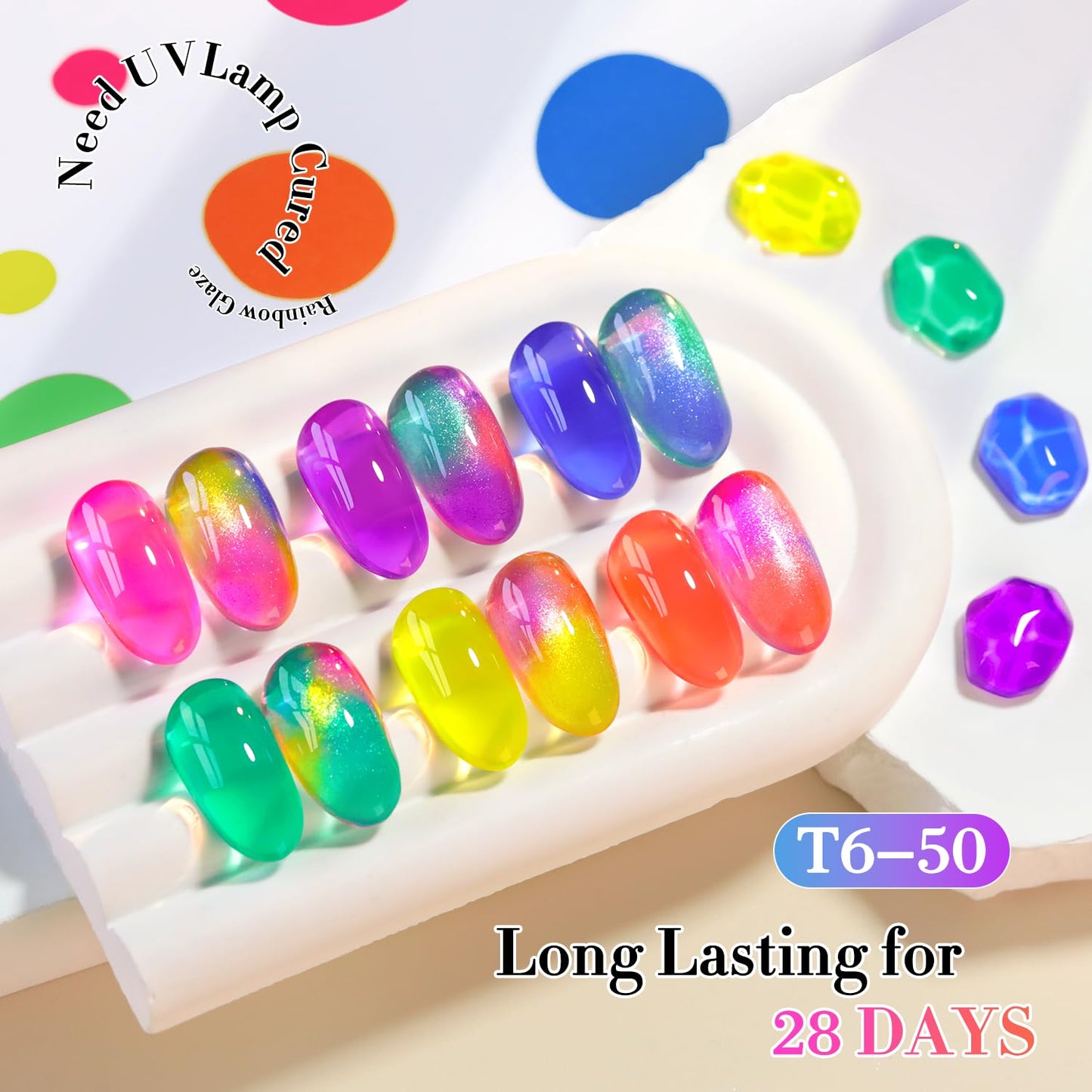 Double Rhythm 6 Pcs 15 ML Gel Polish Set Same Color Same Bottle Soak Off Jelly Neon Gel Polish Kit Nail Art Manicure Salon DIY at Home (Pink Purple Blue Green Yellow Green-T6-50)